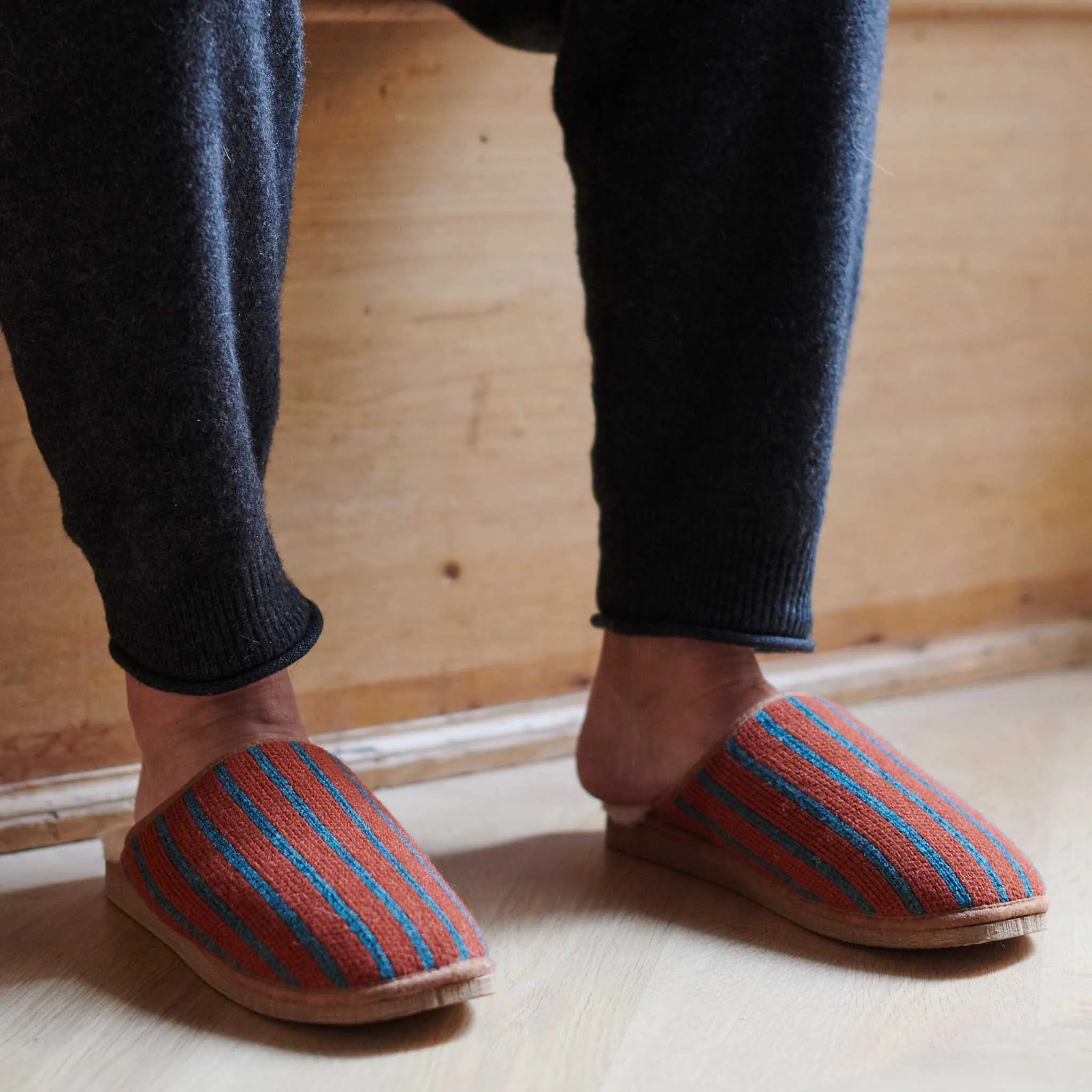 Terracotta Stripe Lambswool & Sheepskin Slippers