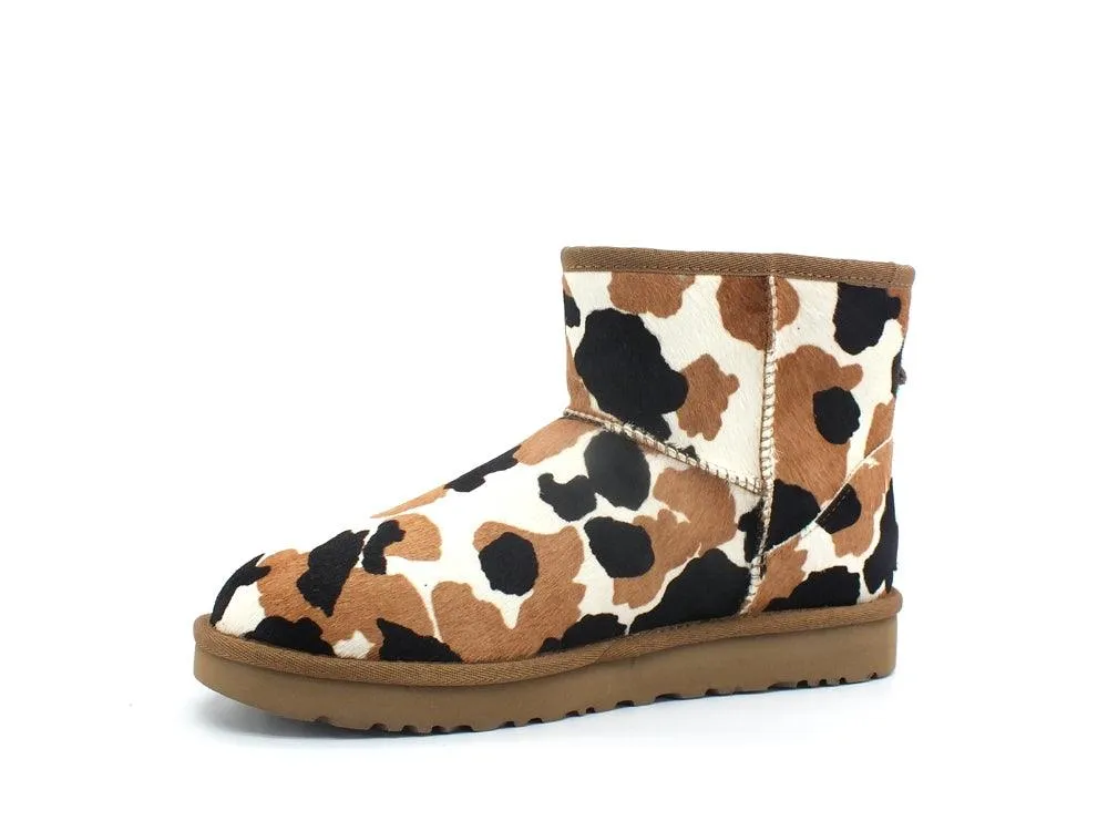 UGG W Classic Mini Cow Print Stivaletto Pelo Chestnut W1123353