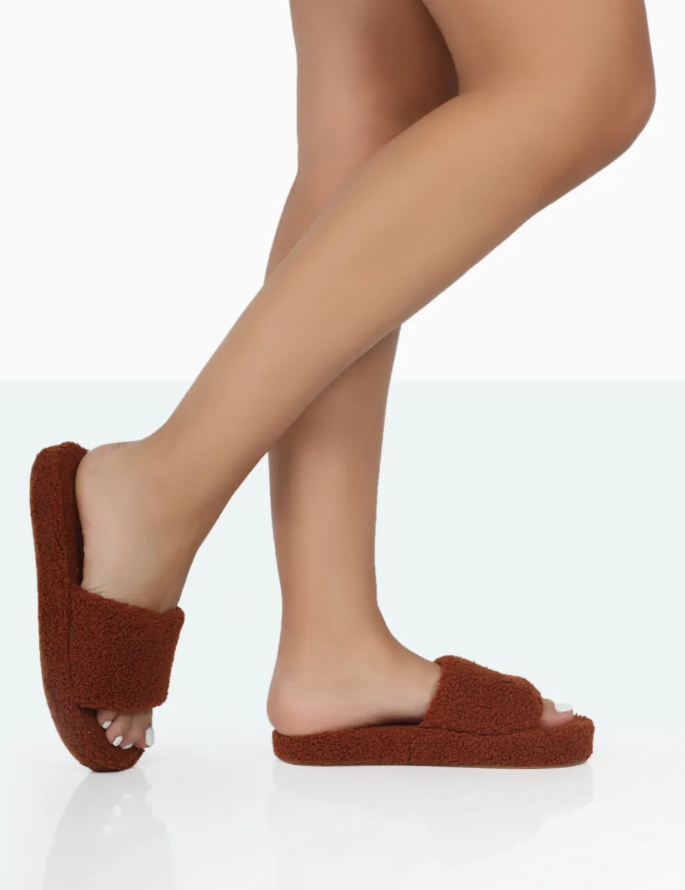 Vale Brown Borg Fluffy Slider Slipper