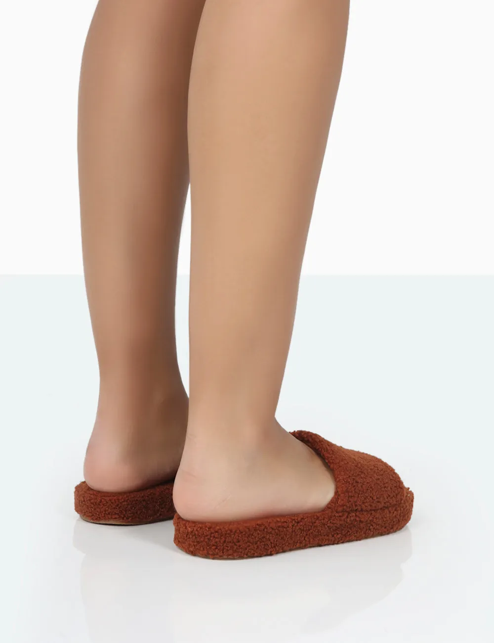 Vale Brown Borg Fluffy Slider Slipper