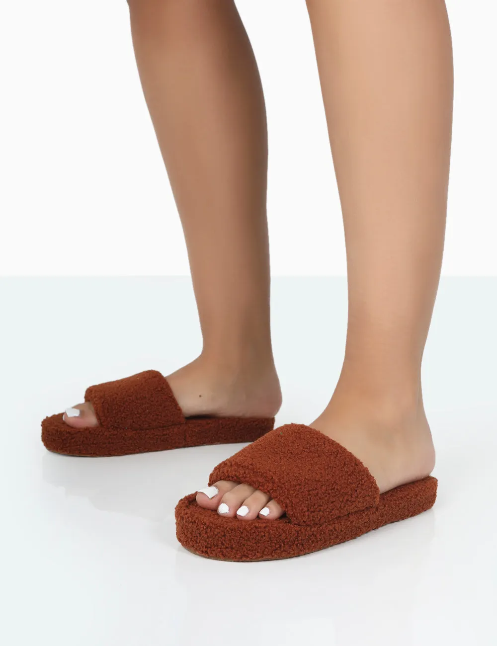 Vale Brown Borg Fluffy Slider Slipper