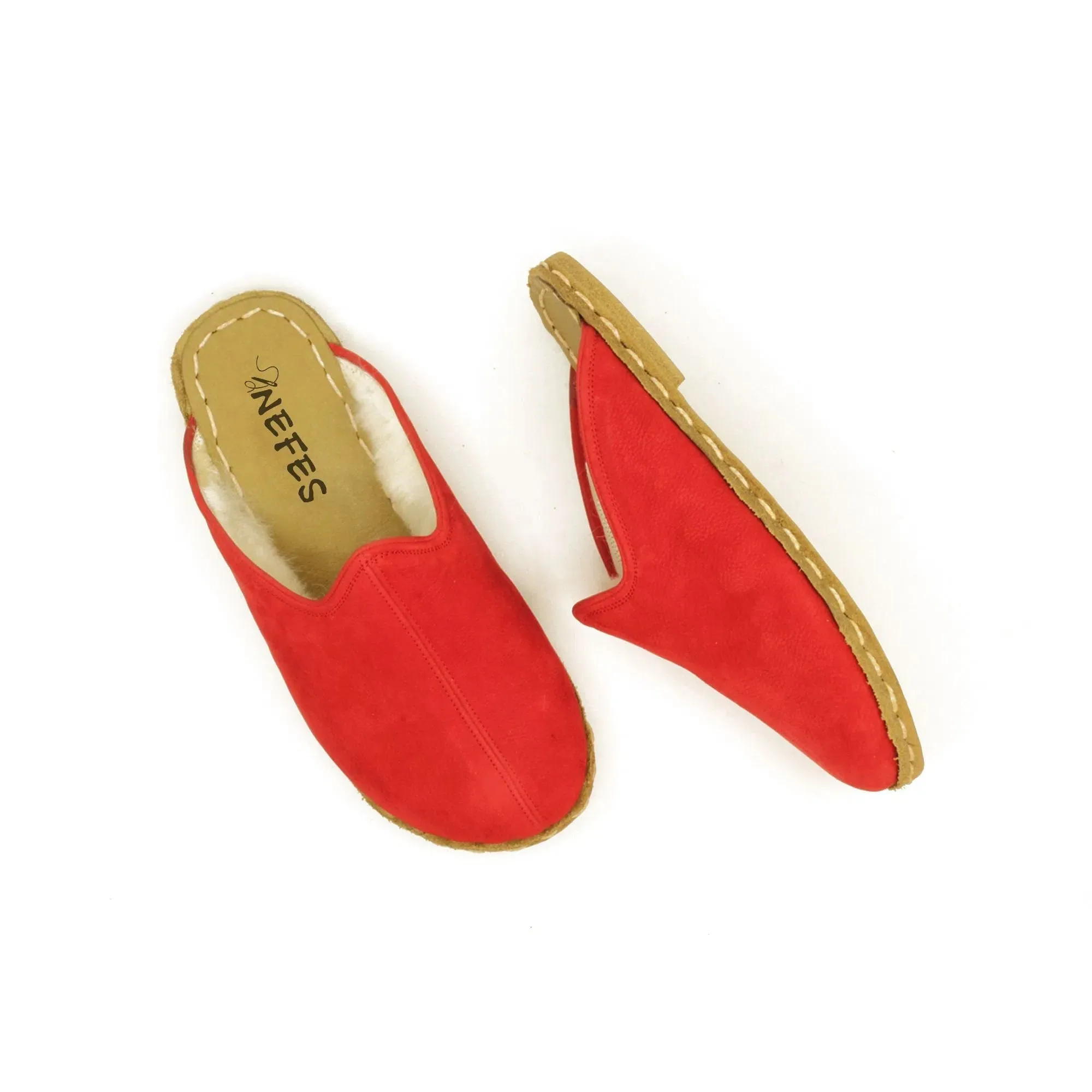 Winter Red Sheepskin Barefoot Slippers