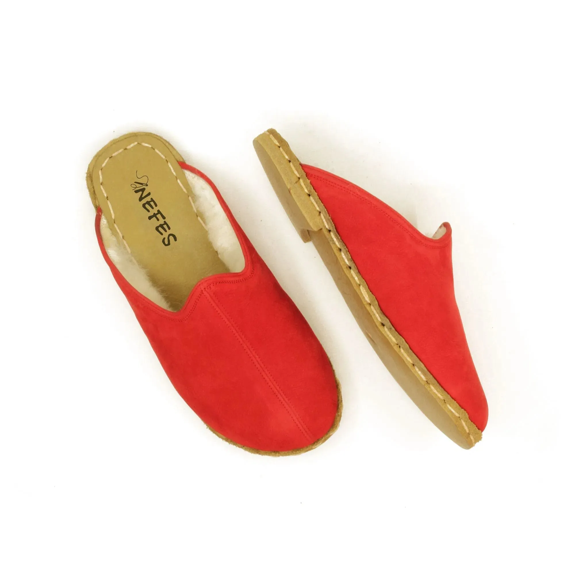 Winter Red Sheepskin Barefoot Slippers