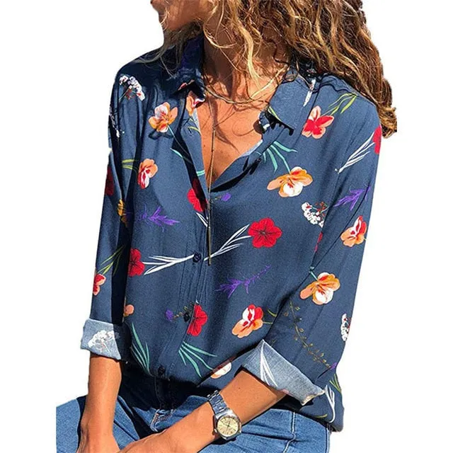 Women Blouses 2020 Fashion Long Sleeve Turn Down Collar