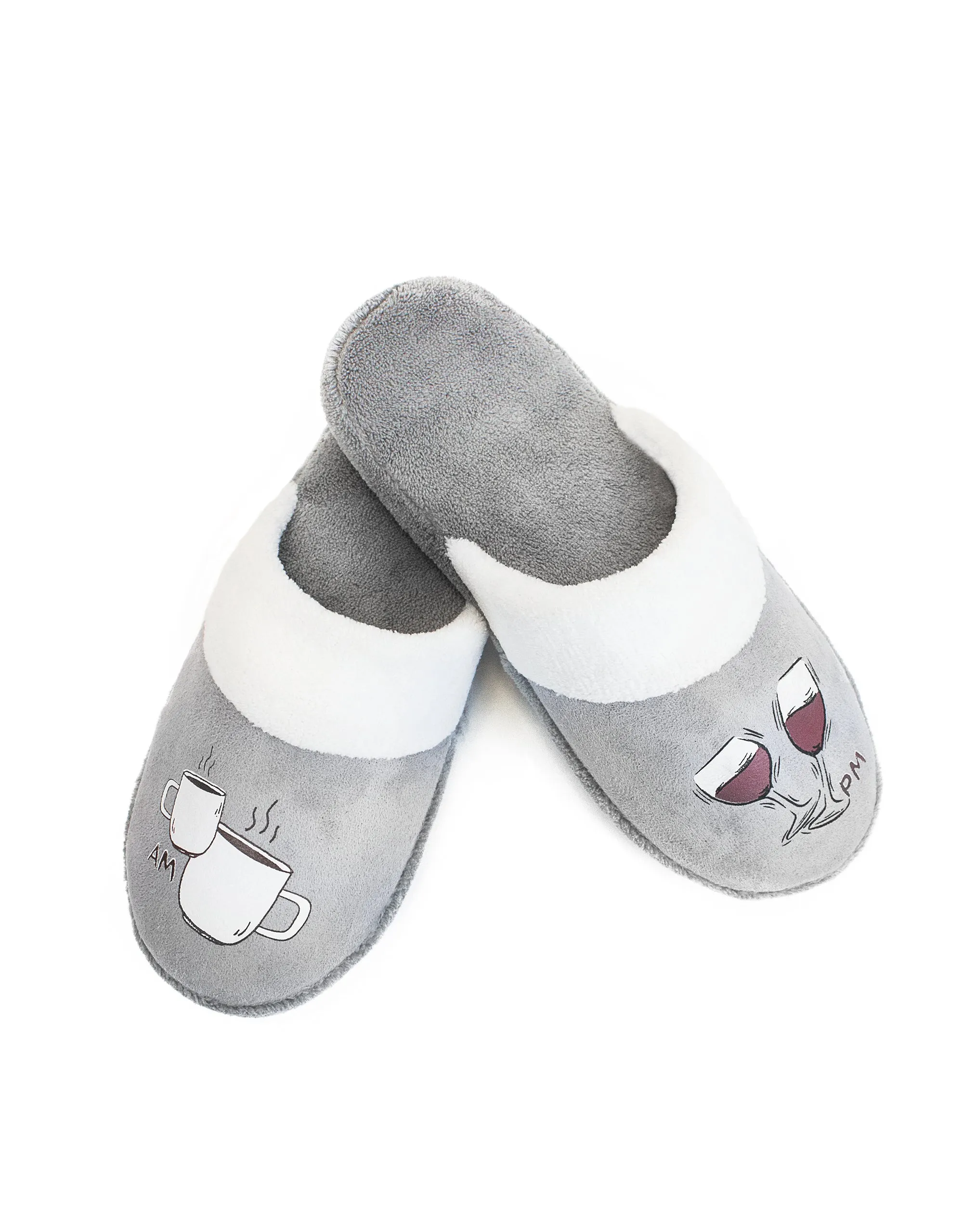 Women's AM Coffee/PM Wine Slippers-Light Grey