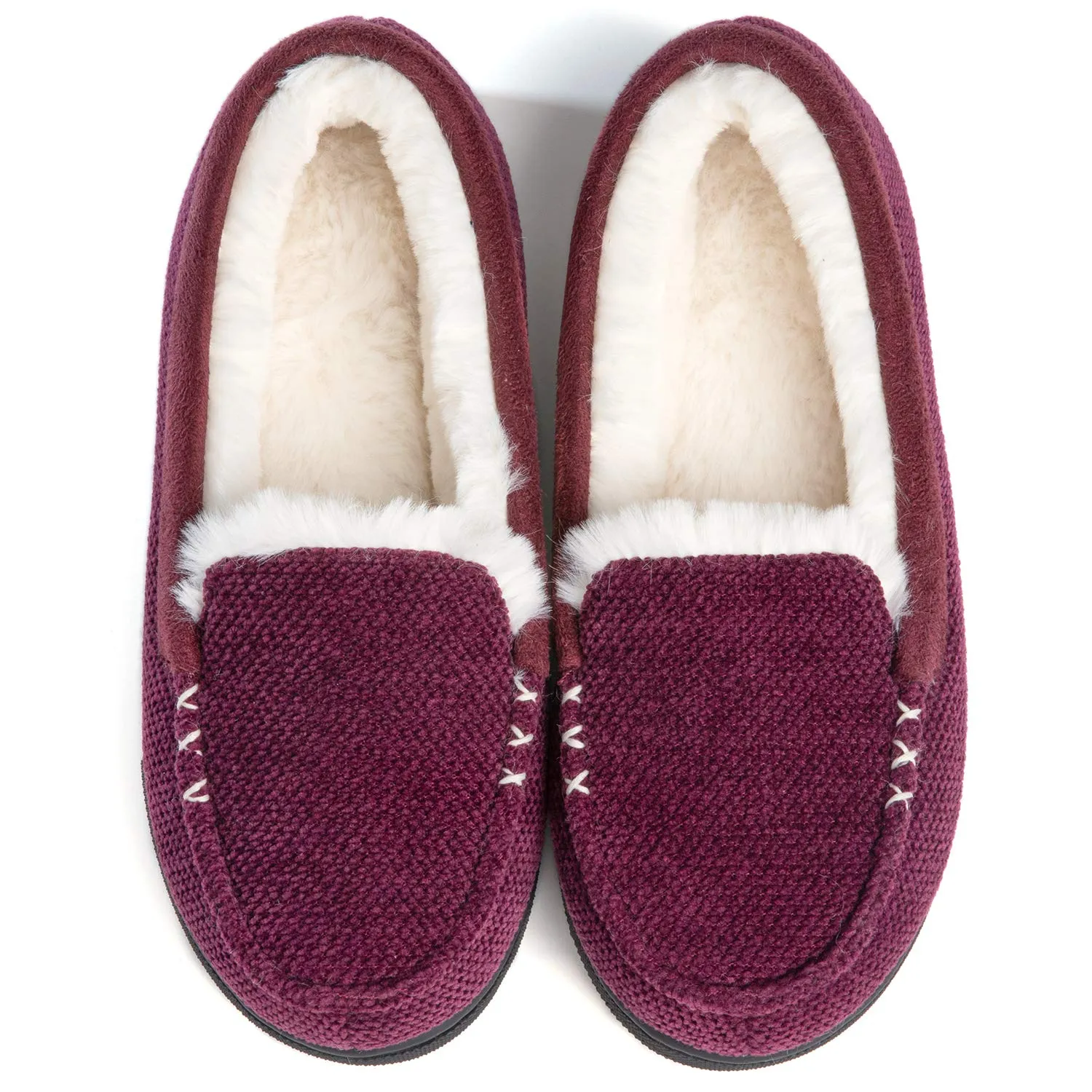 Women's Chenille Faux Fur Lined Moc Slipper