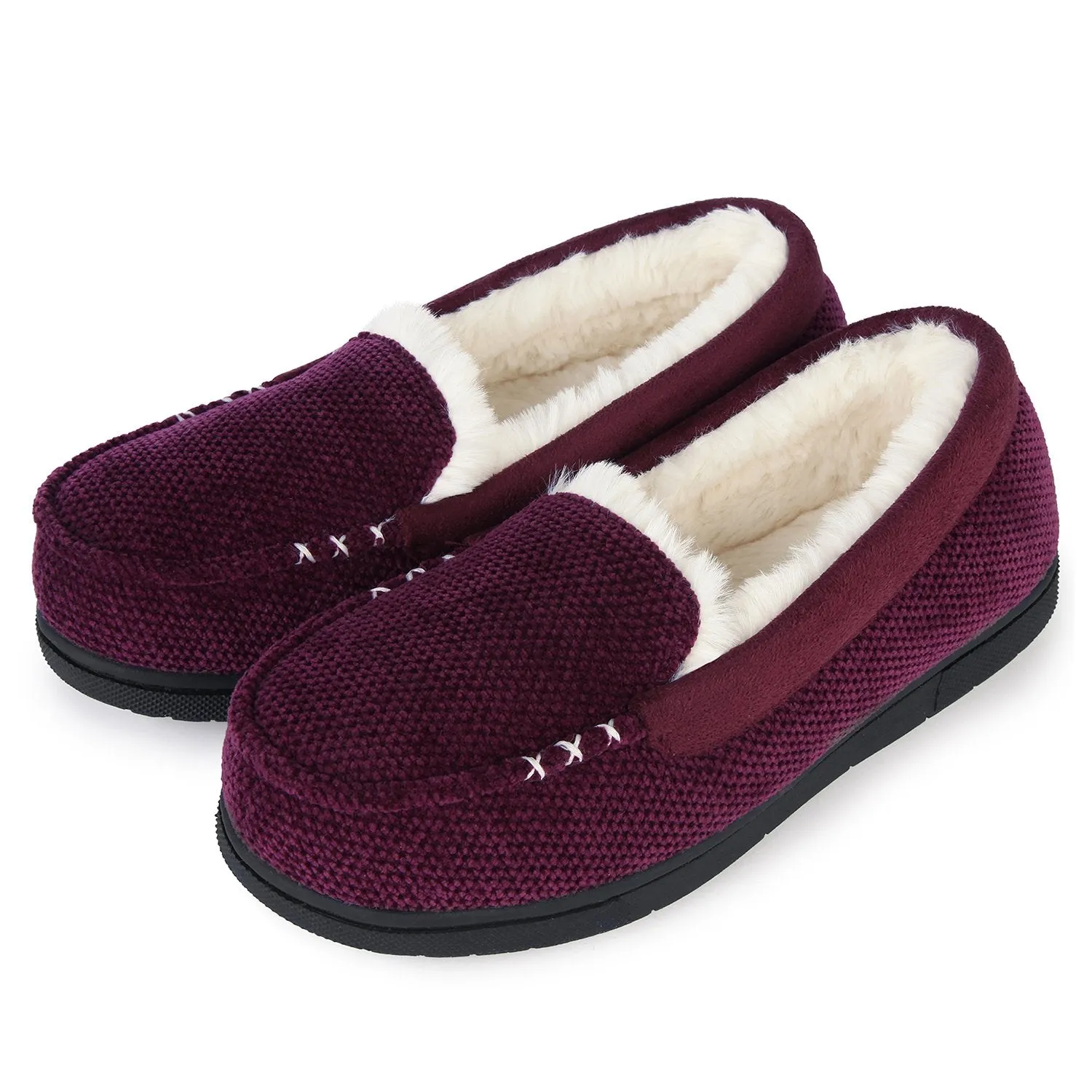 Women's Chenille Faux Fur Lined Moc Slipper