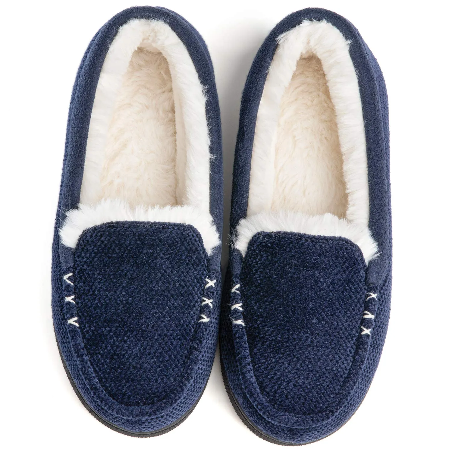 Women's Chenille Faux Fur Lined Moc Slipper