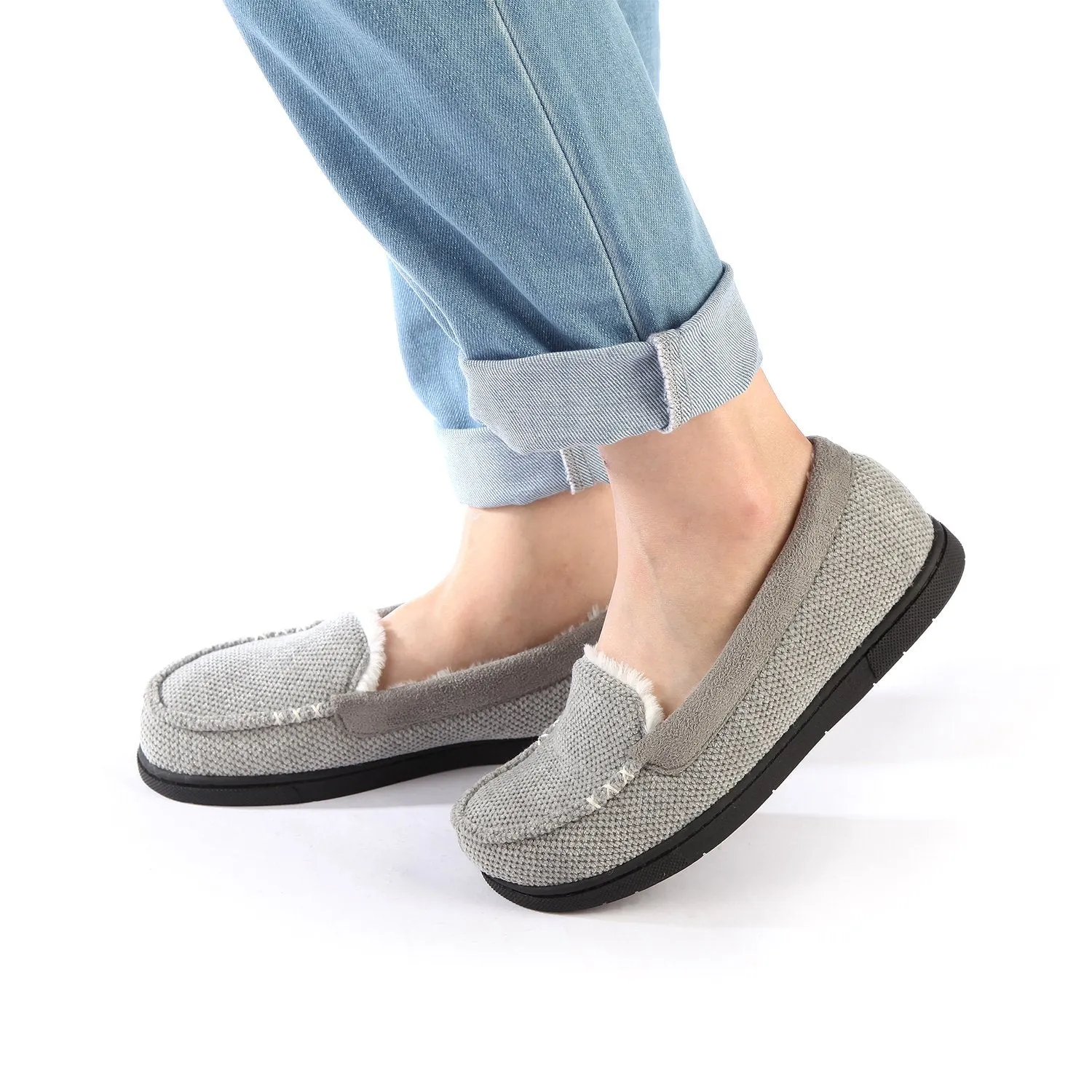 Women's Chenille Faux Fur Lined Moc Slipper